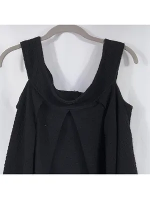 Free People Black Textured Cold Shoulder Top Medium thumbnail 2