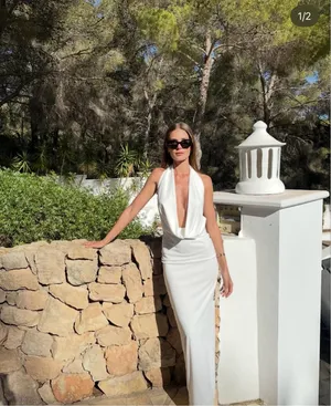 Zara maxi dress gown bodycon halter plunge neck party formal wedding evening thumbnail 14