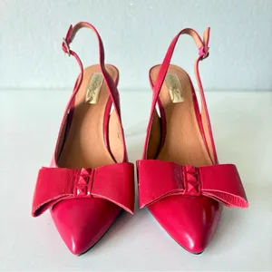 NOWT Halogen Red Leather Pumps 4” Heels Sling Back Y2K Shoes Women’s Size 6.5 M thumbnail 2