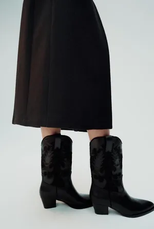 Zara Black faux Leather style Western cowboy ankle heeled Boots thumbnail 8