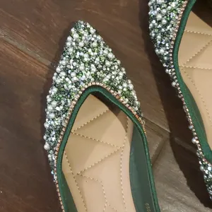 Rhinestone Pointed ballet flats size 10 women's stunning shoes green gol… thumbnail 6
