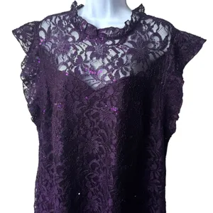 NEW‎ Alexa B Nites Purple Sequin Lace Overlay Midi Dress Evening Event 20W thumbnail 3