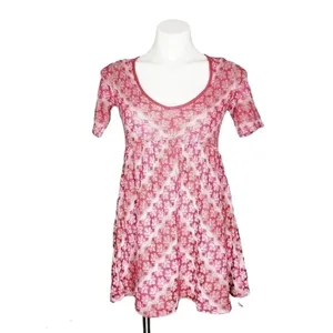 Free People Medium Pink Floral Babydoll Mini Dress Flowy Boho Print NWT thumbnail 2