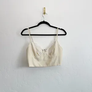 Cider | Lace Trim Baby Doll Crop Tank Cami Y2K Top, Pale Yellow‎ thumbnail 3