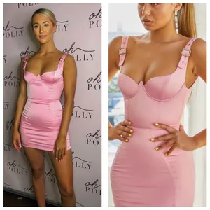 Oh Polly Buckle Down Pink Satin Mini Dress Size 4 Party Barbie Sexy Bustier thumbnail 2