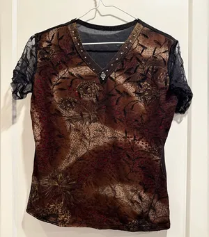 2000s Y2k Elegant Brown and Black‎ Women's Top Size S/M thumbnail 1