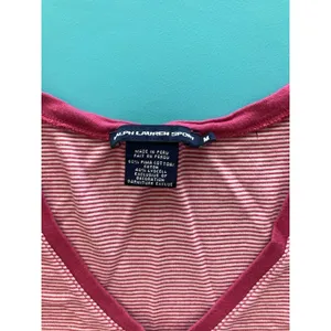 Ralph Lauren Sport Women’s Pink/White Striped V-Neck Logo Top Long Sleeve M thumbnail 2