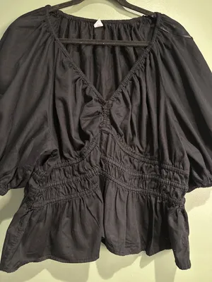 Old Navy Peasant Blouse Women XL Black Boho Cottagecore Puff Sleeve Cotton thumbnail 2