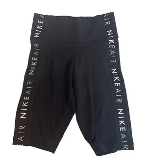 Nike Air Womens High‎ Waisted Biker Shorts Black Logo Taped Athletic XS thumbnail 1