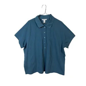 Athleta Pique Short Sleeve Polo Women 1X‎ Teal Blue Button Neck Athletic Top thumbnail 4