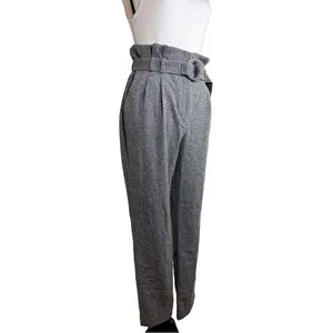 Express Gray Paperbag Waist Ankle Pants | High Rise Belted | Size 8 thumbnail 10