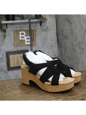 NWT Clarks Nerisa Grace Wedge Cork Sandal 26187243 Black Nubuck 8.5M thumbnail 7