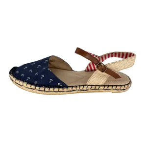White‎ Mountain Espadrille Flat Sandals Womens 6.5 Blue Nautical Anchor Stripe thumbnail 4