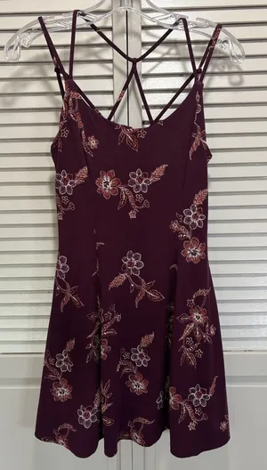Aeropostale Burgundy Floral Strappy Mini Dress Size Sm Boho‎ Lined thumbnail 1