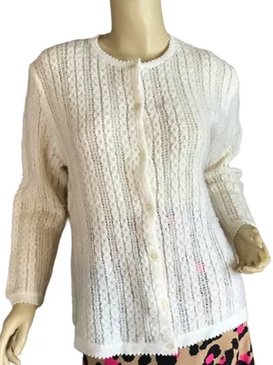 Vintage Circa 1960'S Cream Sears Knit Cardigan Sweater (L) thumbnail 2