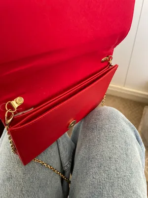 Red Clutch Bag With Bow And Gold Chain thumbnail 3