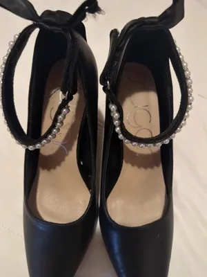 Black Heels with Pearl Ankle Strap and bow thumbnail 3