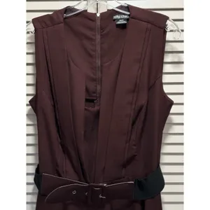 City Chic Burgundy Solid Sleeveless Fit Flare Dress Size XS/14 Back Zip‎ Belt thumbnail 2