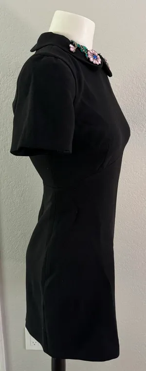 Zara NEW $50 Trafaluc Embellished Black Collar Work Classic Dress S thumbnail 3