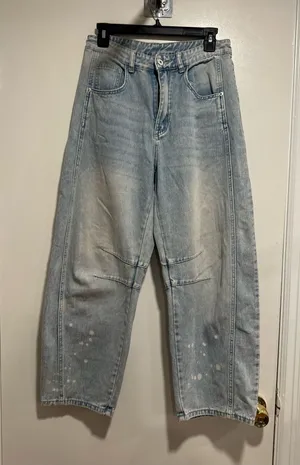 Light Wash Distressed Wide Leg Barrel Jeans Sz:M Indie Hipster Punk Grunge Y2K. thumbnail 1