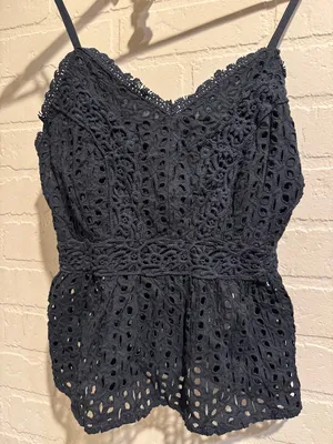 Japna peplum tank top eyelet smocked back NeW small black adjustable straps thumbnail 1