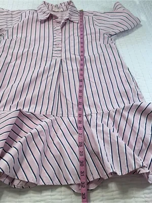 Entro Pink White and Navy Parker Striped Ruffle-Hem Mini Shirt Dress Size S thumbnail 4