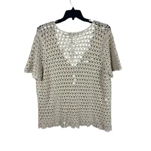 VTG CJ Bank Beige Open Knit Hand Crochet 2X Top NWT Beachy Coastal READ thumbnail 2