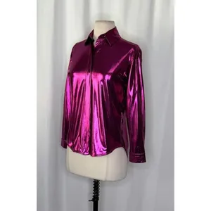By ANTHROPOLOGIE Magenta Pink Shimmer Shine Lamé Buttondown‎ Top Blouse X-Small thumbnail 6
