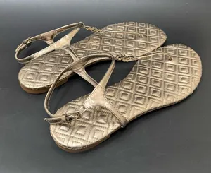 TORY BURCH Marion Quilted Gold Metallic Leather T-Strap Thong Sandals US Size 9M thumbnail 1