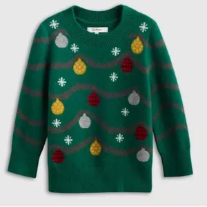 Quince Festive Green Sweater with Ornaments Small thumbnail 1