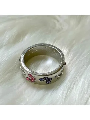 Ring Butterflies Silver Tone With Clear Pink Purple Crystals Size 7 thumbnail 4