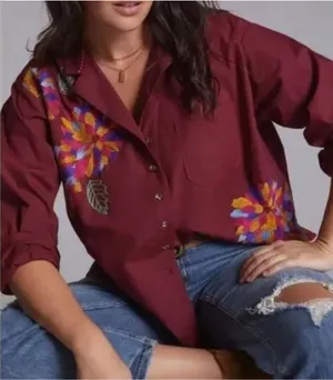Anthropologie Maeve Embroidered Button down Size US 10 thumbnail 1