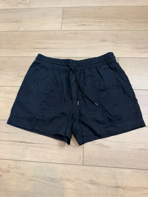 Athleta Retreat Linen Mid Rise 4” Shorts Black Size Large L Pull On Drawstring thumbnail 2