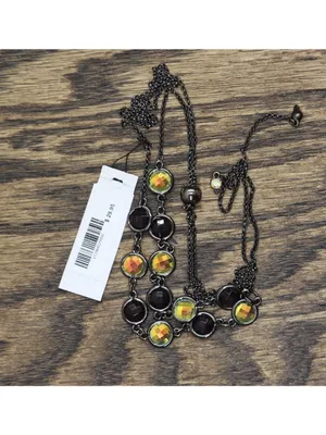 NWT Guess Womens Fashion Stone Pull Adjustable Necklace Black / Green thumbnail 2