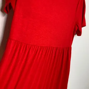 Red Babydoll Tiered Ruffle T Shirt Dress Pockets Sz Large? thumbnail 9