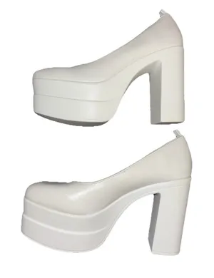 Women’s White Chunky Block High Heels Shoes Platform Shoes Pumps 8.5 thumbnail 1