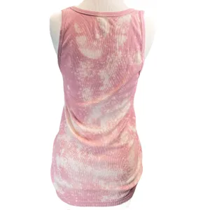 Deal Worthy Womens Tank Top Pink Bleach Tie Dye Heart Graphic Ribbed Knit Medium thumbnail 2