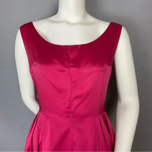 Vintage 1950s Dress A-Line Pink‎ Sleeveless Retro Satin FLAWS Handmade Zip-Up thumbnail 4