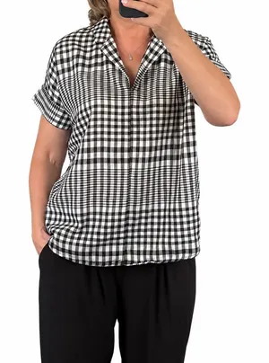 Madewell Black White Plaid Double Layer Oversized Shirt XXS Short Sleeve thumbnail 1