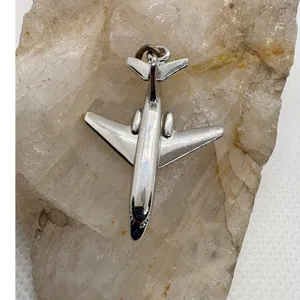 Vintage Sterling Silver Airplane Jet Charm Rhodium Plated Travel Pendant 3.59g thumbnail 3