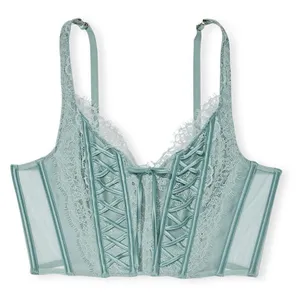 Victorias Secret • Dream Angels Mint Green Lace Sheer Corset Unlined thumbnail 11