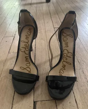 Sam Edelman Black Patent Leather Stiletto Sandals thumbnail 1