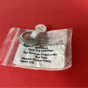 Bomb Party RBP6635 “Yours in a Heartbeat” LC Topaz on Rhodium Size 6 Ring NWT thumbnail 5