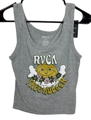 RVCA Women's Size M NWT Cropped‎ Gray Tree Hugger Sun Graphic Tank Top Athletic thumbnail 1