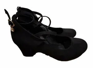 Black Mary Jane Block Heel Suede Pumps with Ankle Strap thumbnail 1