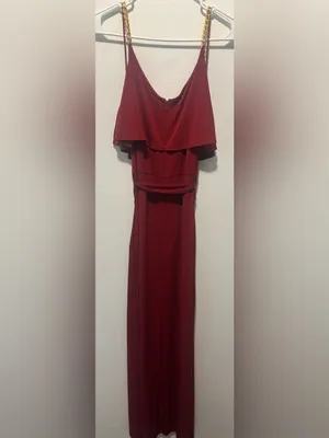 Michael Kors Burgundy Sleeveless V-Neck Maxi Dress with Chain Straps thumbnail 5