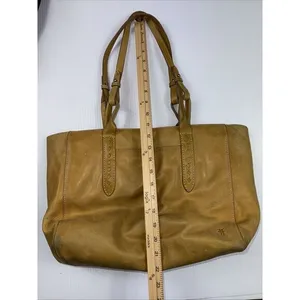 Frye Melissa Leather Mustard Tote Bag Cognac Large Shoulder Handbag W Stain‎ thumbnail 4