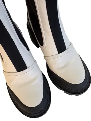 Tory Burch Leather Chelsea Lug Sole Ankle Boots Ivory Black Size 8.5 Retail $428 thumbnail 5