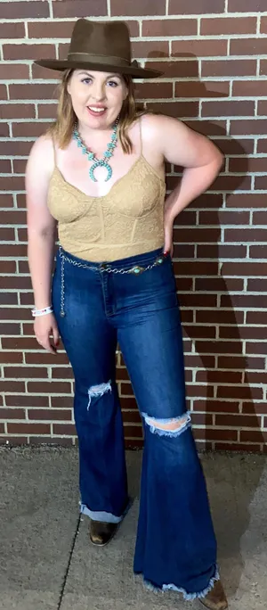 Vibrant Miu Blue Distressed Bell Bottoms Jeans thumbnail 10