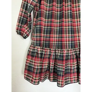 LDT Rachel Plaid Round Neck 3/4 Puff Sleeve Ruffled‎ Poof Swing Dress Size 2/S thumbnail 5